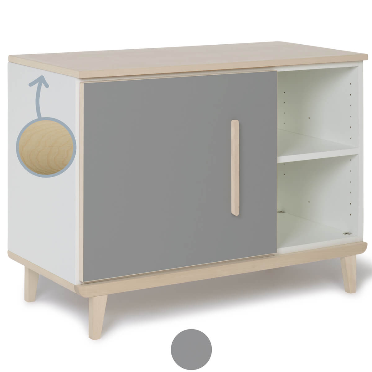 Petit meuble 1 porte 2 niches NADO Retro finition frêne slate grey