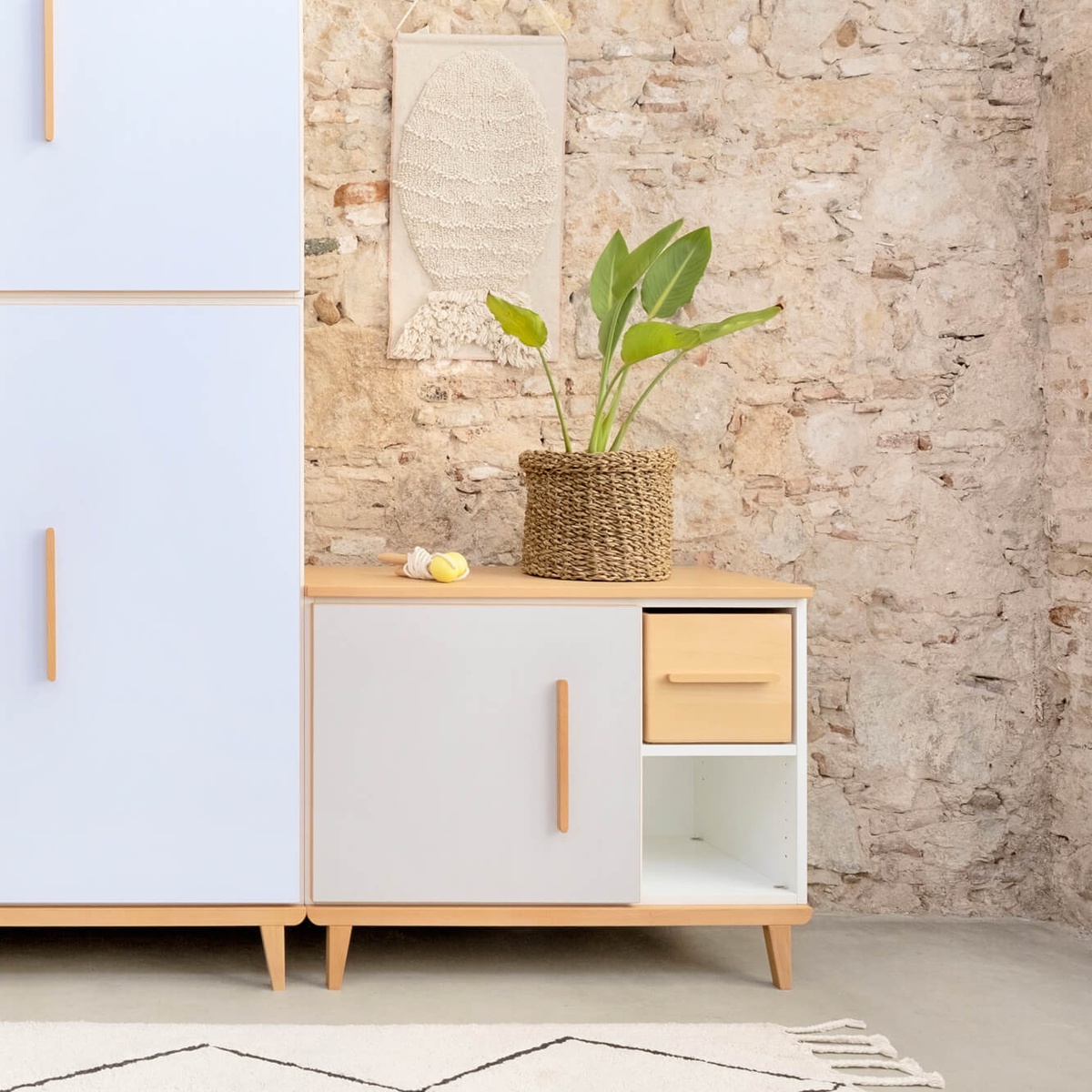 Petit meuble 1 porte 2 niches NADO Retro finition hêtre mint