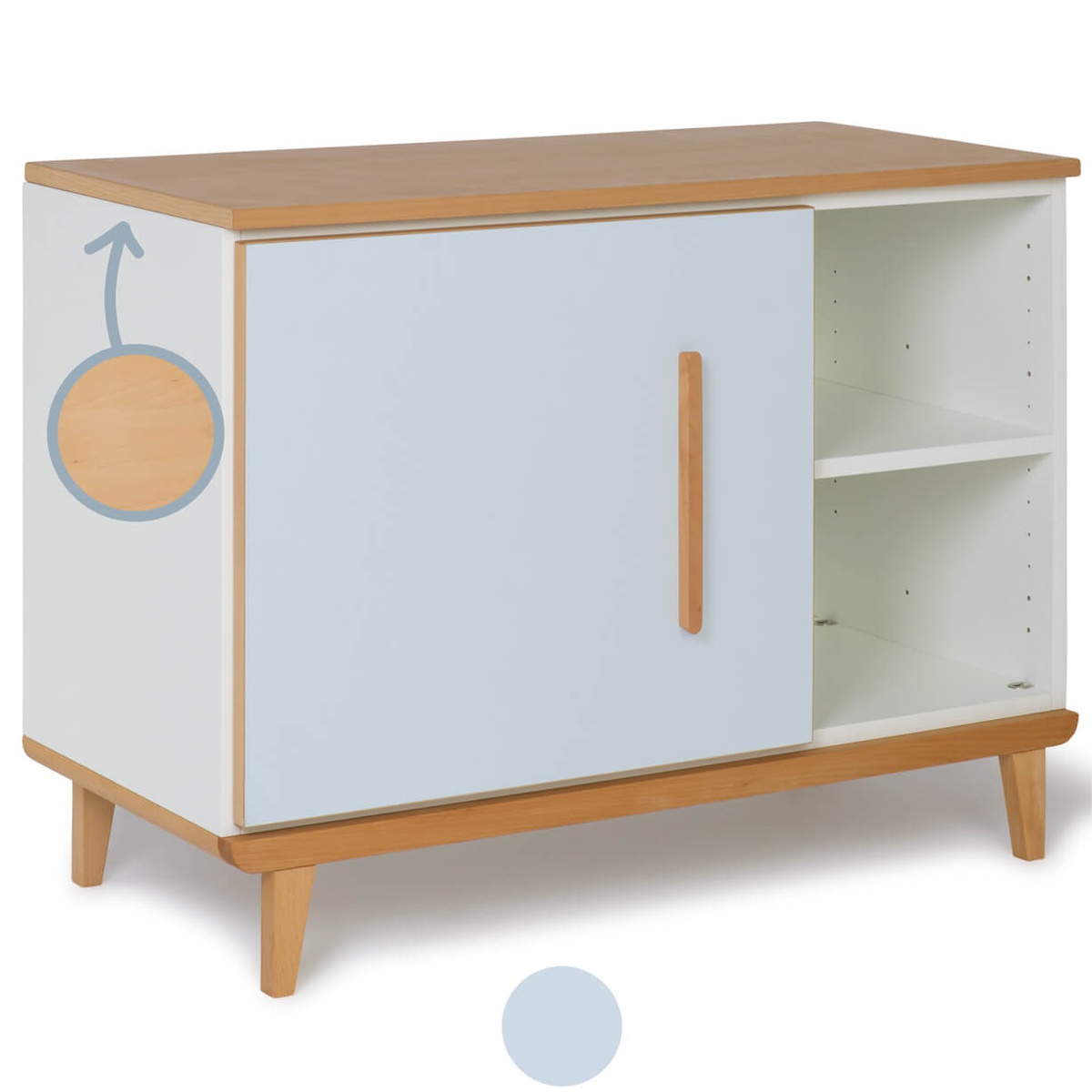 Petit meuble 1 porte 2 niches NADO Retro finition hêtre sky blue