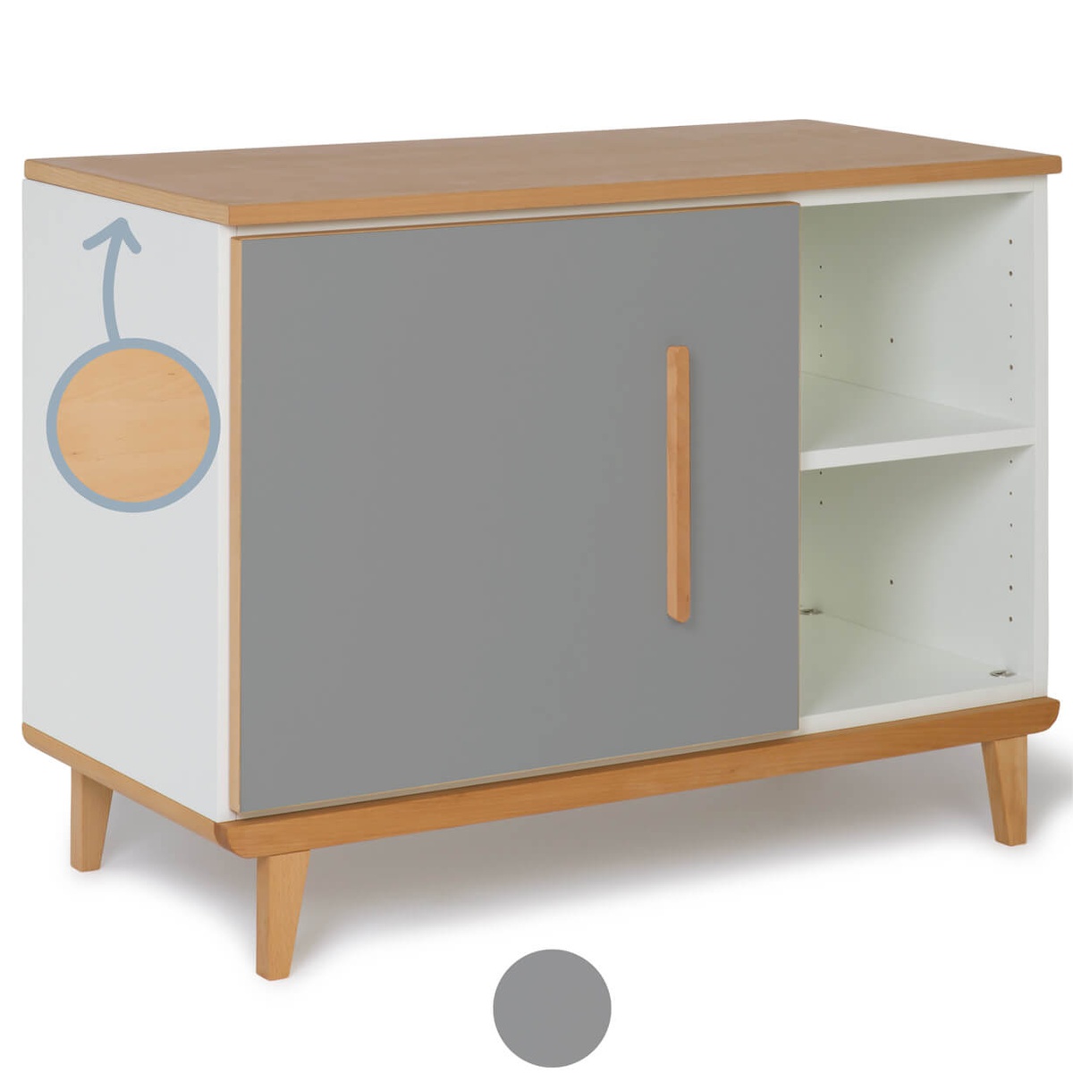 Petit meuble 1 porte 2 niches NADO Retro finition hêtre slate grey