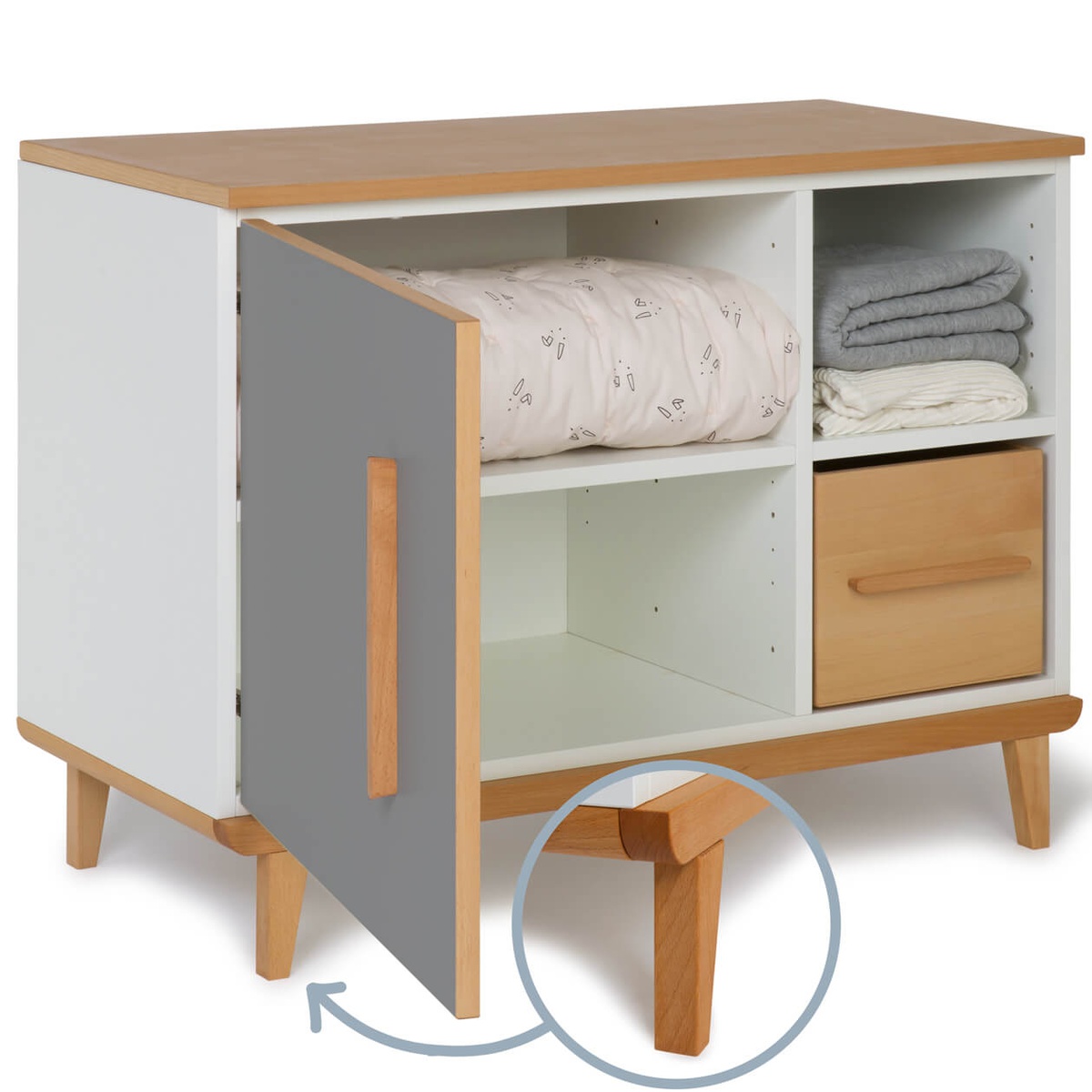 Petit meuble 1 porte 2 niches NADO Retro finition hêtre slate grey