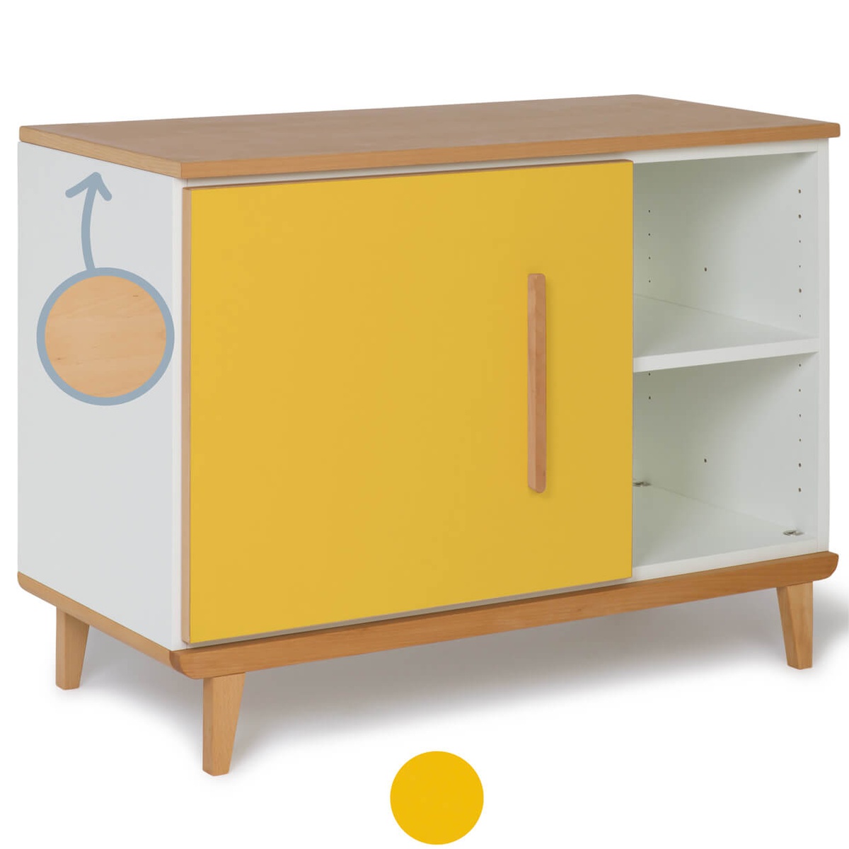 Petit meuble 1 porte 2 niches NADO Retro finition hêtre sunshine yellow