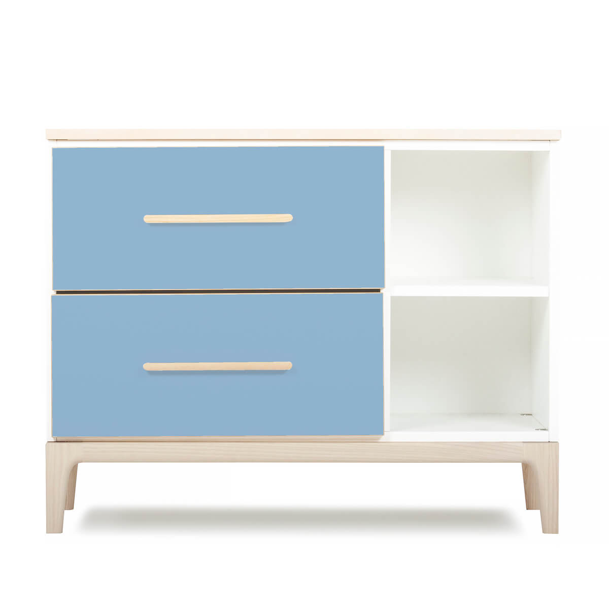 Petit meuble 2 tiroirs 2 niches NADO Curve finition frêne capri blue