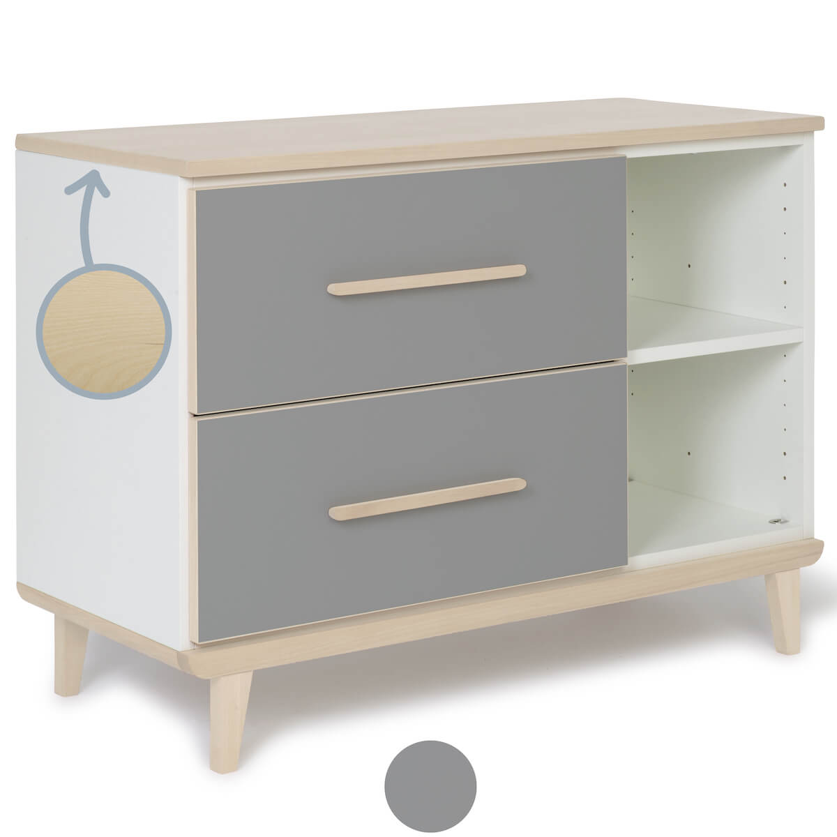 Petit meuble 2 tiroirs 2 niches NADO Retro finition frêne slate grey