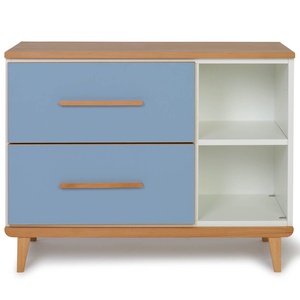 Petit meuble 2 tiroirs 2 niches NADO Retro finition hêtre capri blue