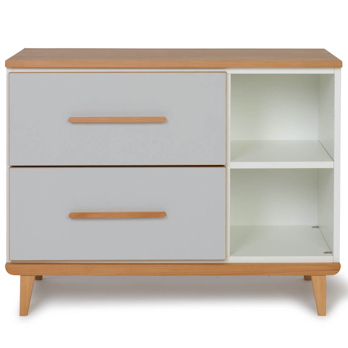 Petit meuble 2 tiroirs 2 niches NADO Retro finition hêtre manhattan grey