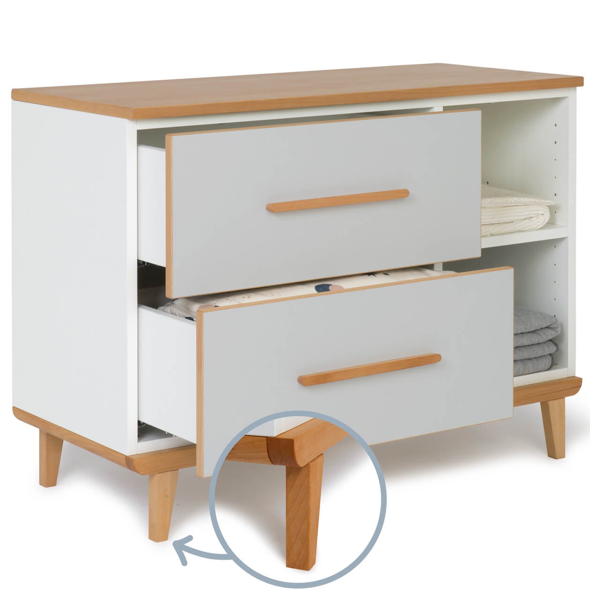 Petit meuble 2 tiroirs 2 niches NADO Retro finition hêtre manhattan grey