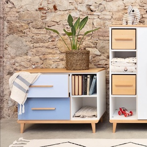 Petit meuble 2 tiroirs 2 niches NADO Retro finition hêtre manhattan grey