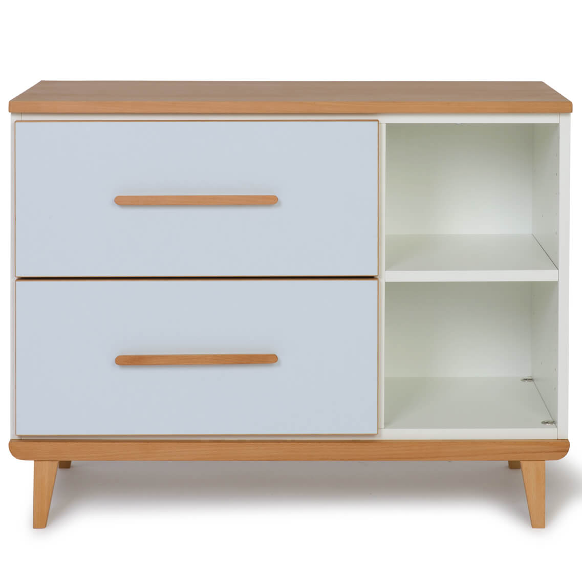 Petit meuble 2 tiroirs 2 niches NADO Retro finition hêtre sky blue