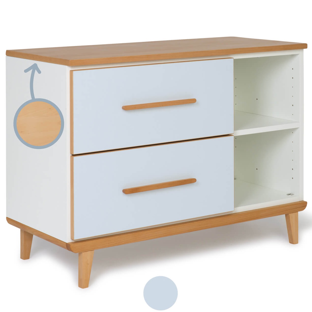 Petit meuble 2 tiroirs 2 niches NADO Retro finition hêtre sky blue