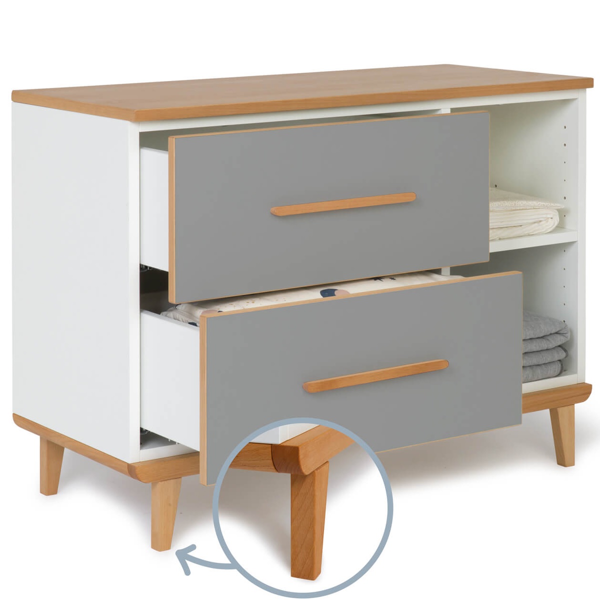 Petit meuble 2 tiroirs 2 niches NADO Retro finition hêtre slate grey