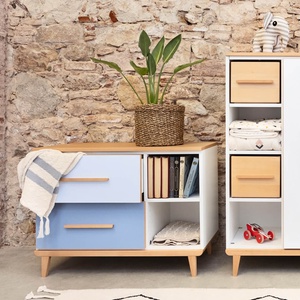Petit meuble 2 tiroirs 2 niches NADO Retro finition hêtre slate grey
