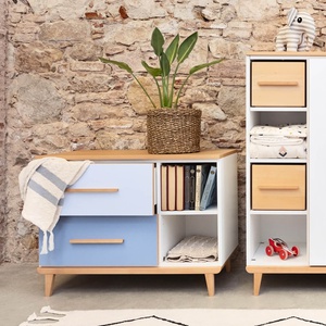 Petit meuble 2 tiroirs 2 niches NADO Retro finition hêtre sunshine yellow