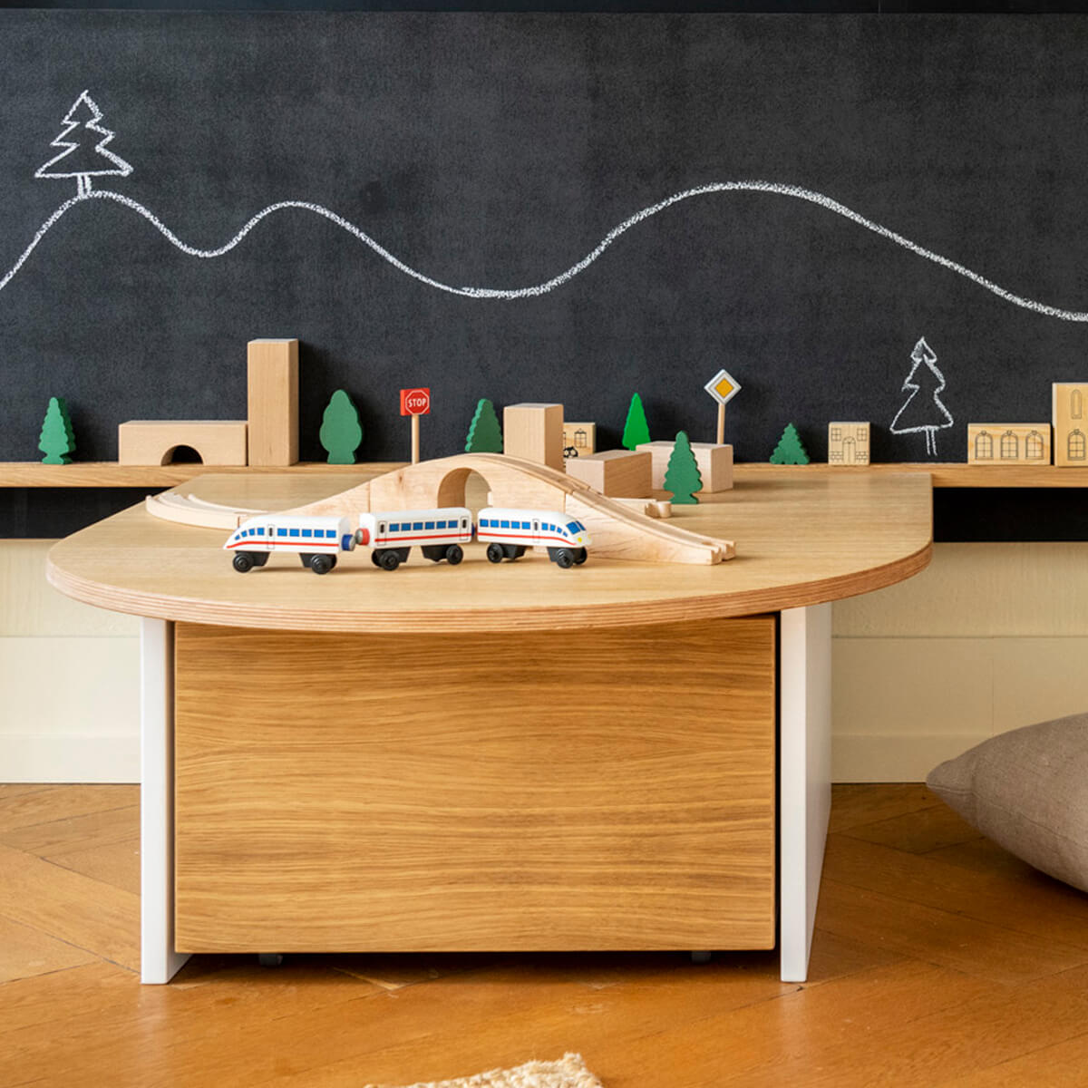 Table de jeu KASVA chêne huilé laqué blanc