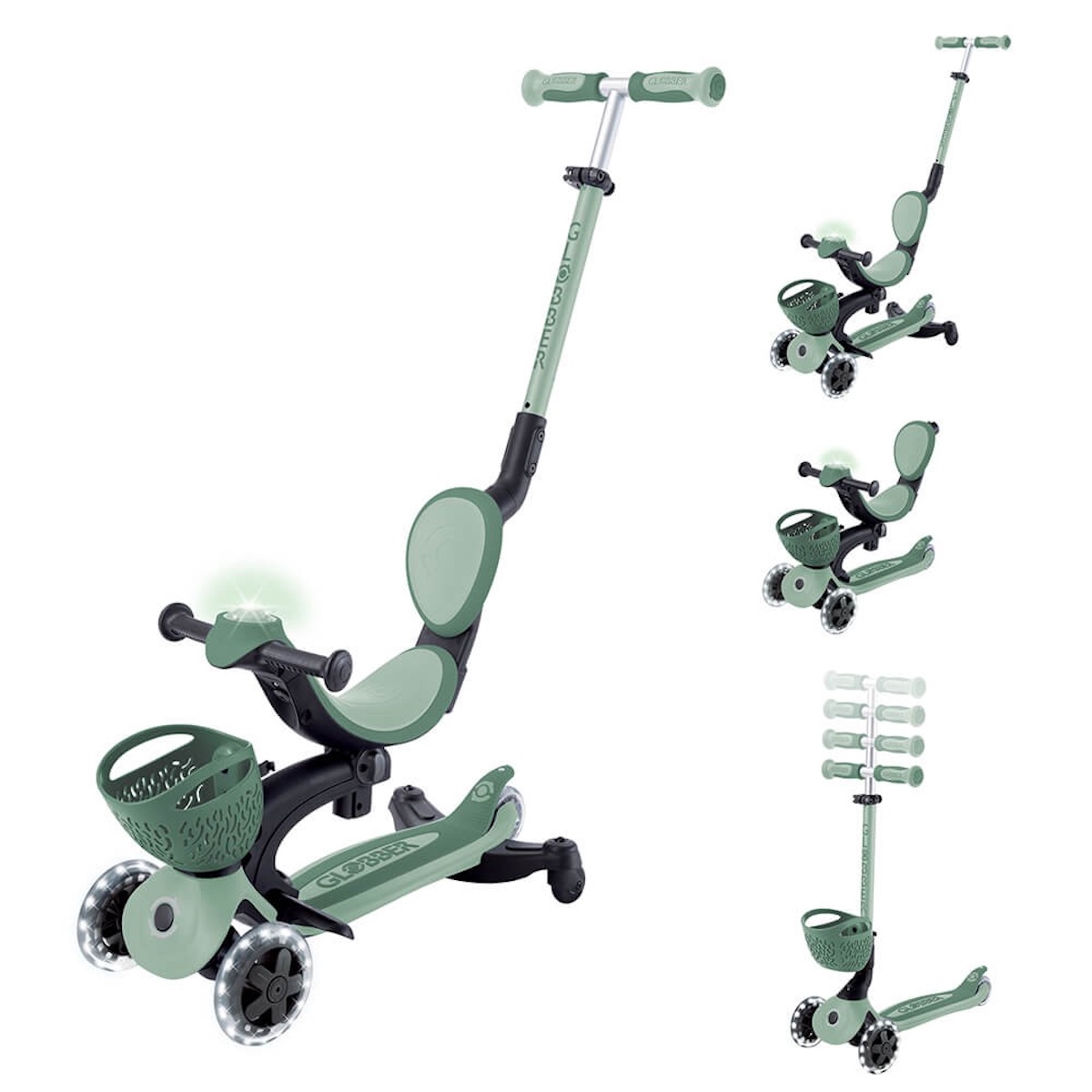 Trottinette évolutive GO UP BABY LIGHTS 360 Globber sage olive