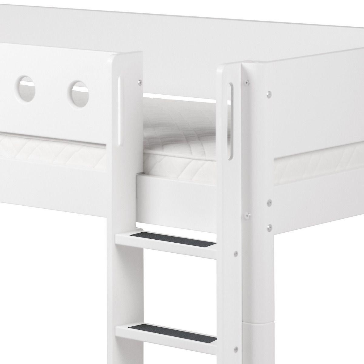 WHITE by Flexa Lit mi-hauteur en MDF 90x200 cm avec barrière de sécurité blanche et pieds blancs