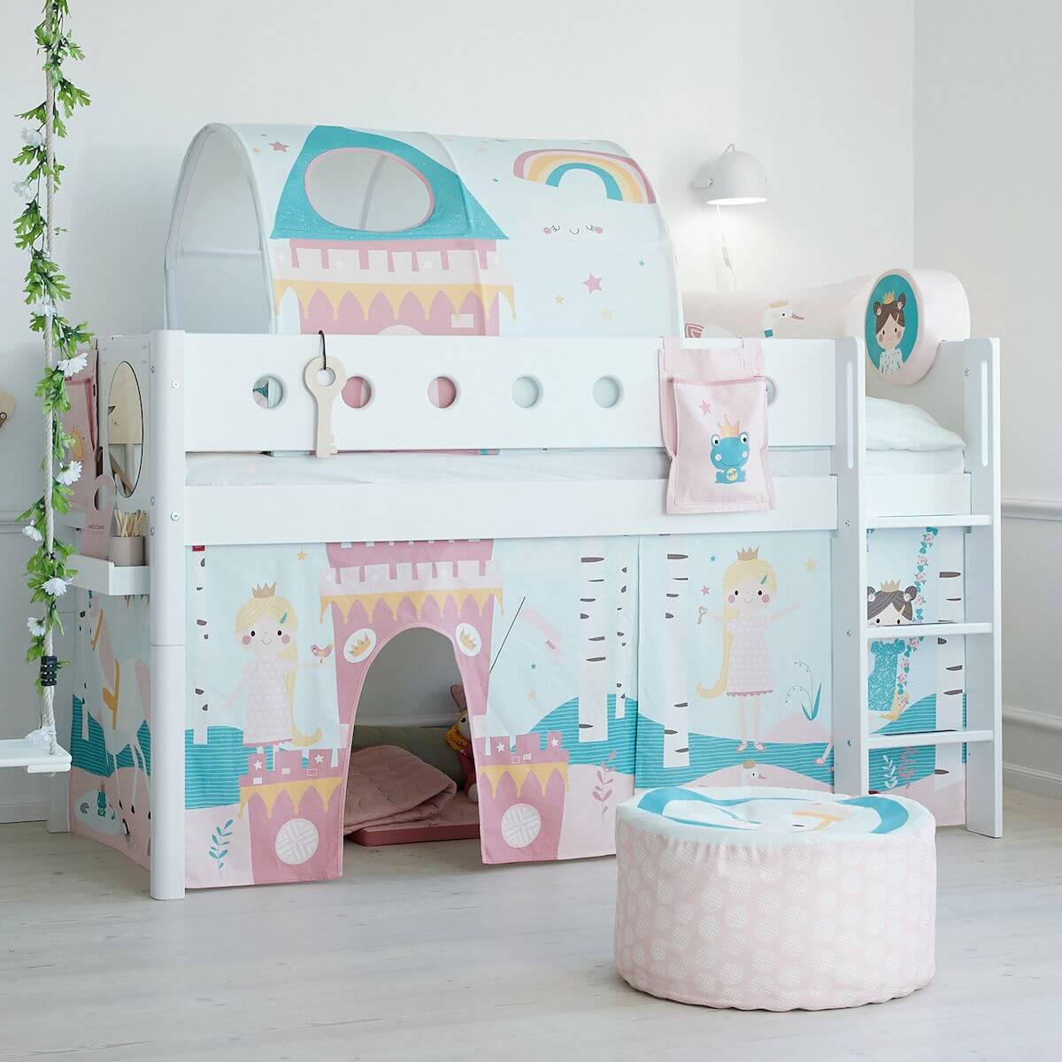 WHITE by Flexa Lit mi-hauteur en MDF 90x200 cm avec barrière de sécurité blanche et pieds blancs