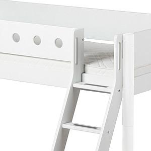 WHITE by Flexa Lit mi-hauteur en MDF 90x200 cm avec échelle inclinée, barrière de sécurité blanche et toboggan Blanc
